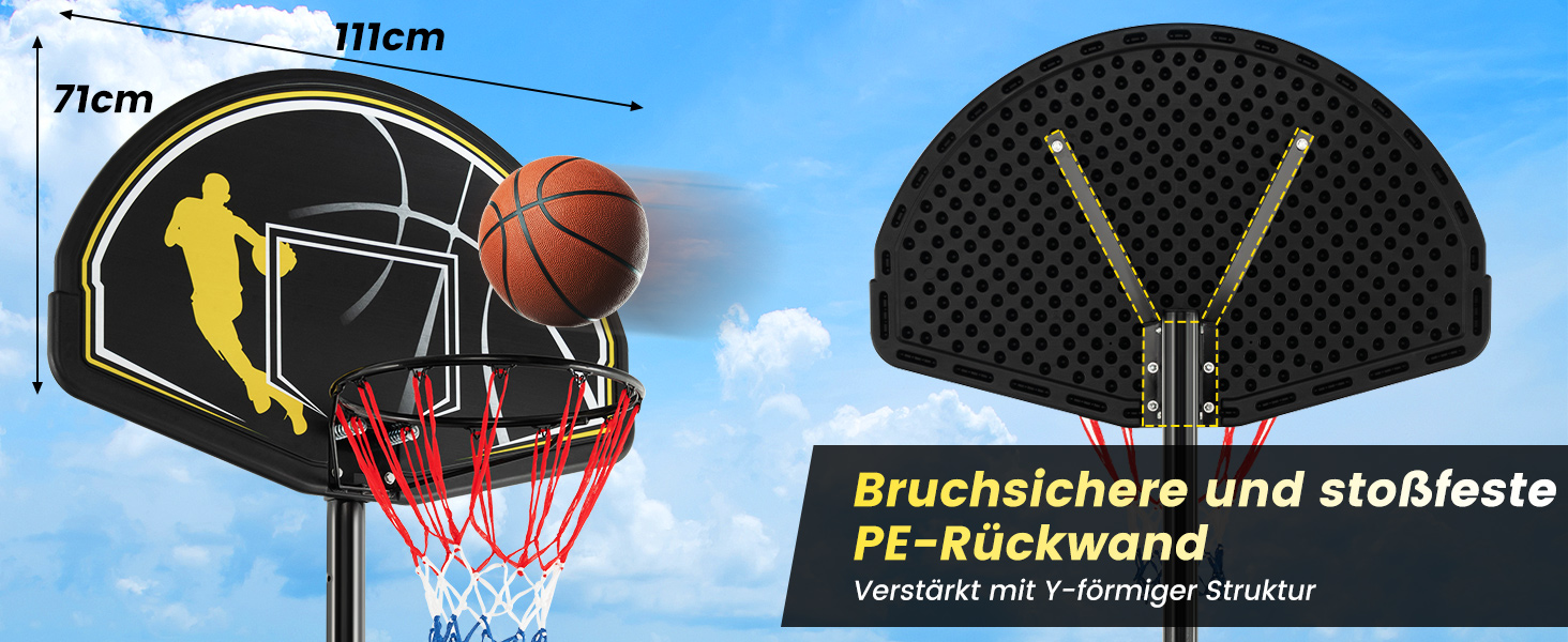 COSTWAY Adjustable Height Basketball Hoop System - Outdoor Mobile Basketball Stand with Wheels & Weight Bag - 130-305cm