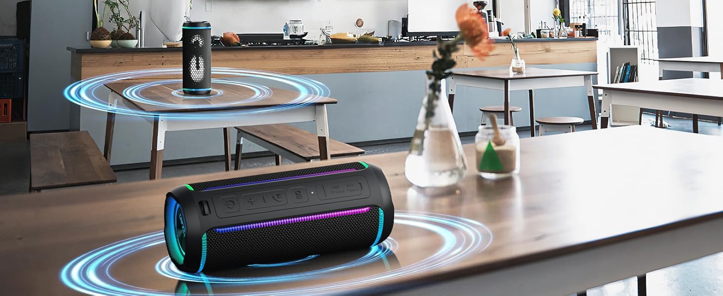 Ortizan Bluetooth колонка з LED підсвіткою, 40 Вт, IPX7 водонепроникна, 30 год роботи, чорна