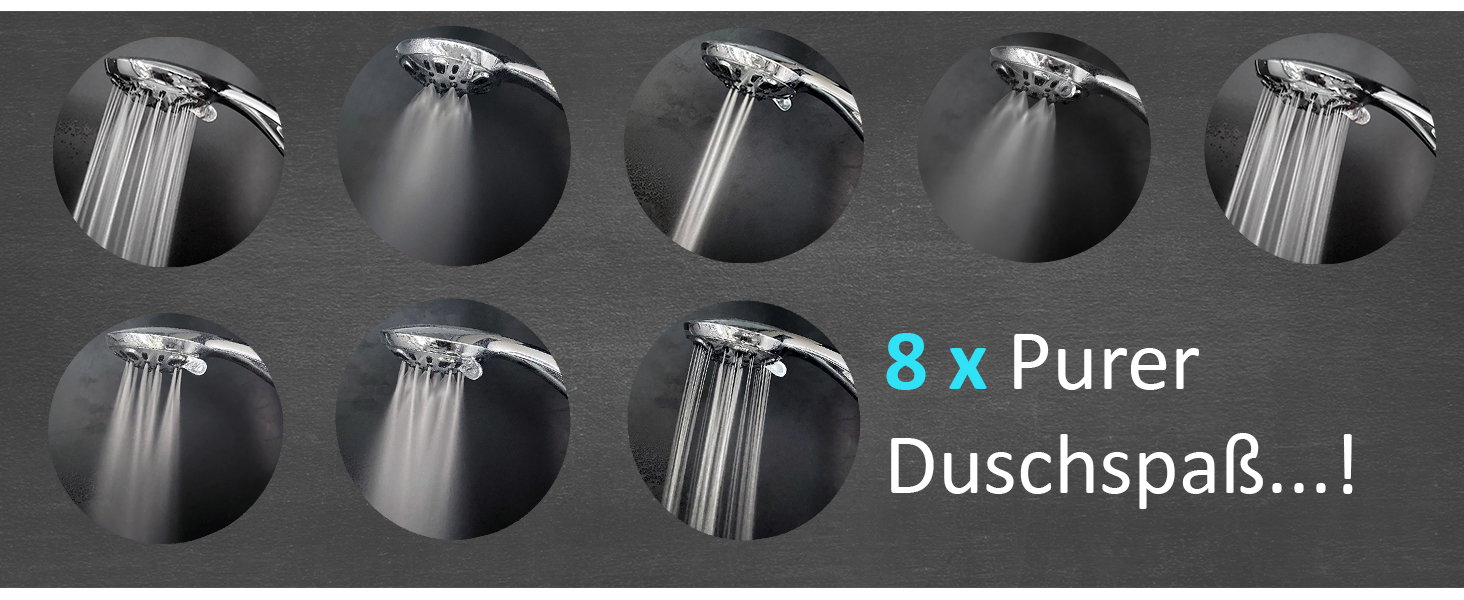 BLUMBACH® Shower Head - Water-Saving - High-Pressure Aqua Joy Shower Head - 8 Spray Patterns, Pressure-Boosting Shower Head, Shower Head, Water-Saving Shower Head, High Water Pressure Strong Jet