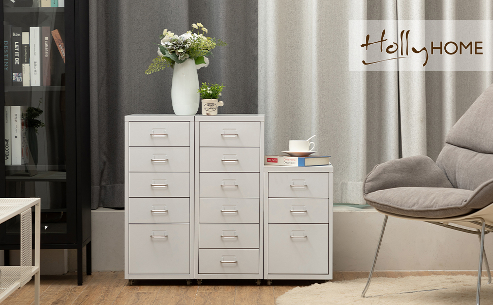 Металевий мобільний офісний шкаф HollyHOME з 6 шухлядами на колесах, білий, для дому, офісу та школи