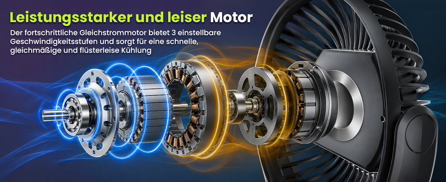 Вентилятор портативний Ateroll 10000mAh з кліпсою, USB, пульт ДУ, 3 швидкості, LED-підсвічування, обертання 360°, для дому, офісу, кемпінгу - Чорний