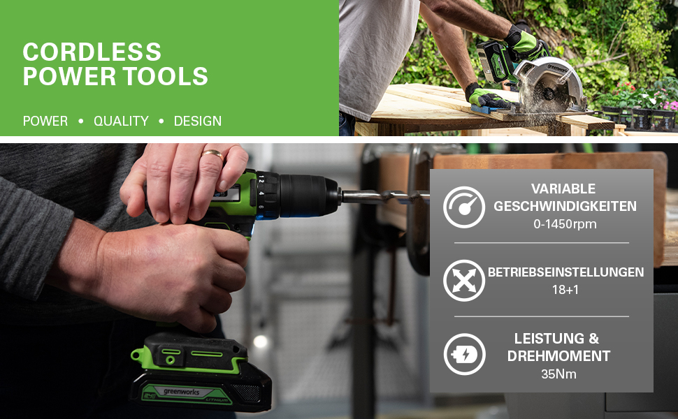 Greenworks GD24SDS2 Акумуляторний дриль-ударний SDS безщітковим мотором, 24V, 0-1000 об/хв, 0-4500 уд/хв, 2 Дж енергії удару, 3 роки гарантії (з кейсом), без акумулятора та зарядного пристрою