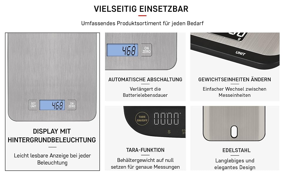 Кухонні ваги EMOS EV026 з нержавіючої сталі - 10 кг, точність 1 г, функція TARA, LCD-дисплей, g/kg/ml/oz/lb/tl, з батарейками