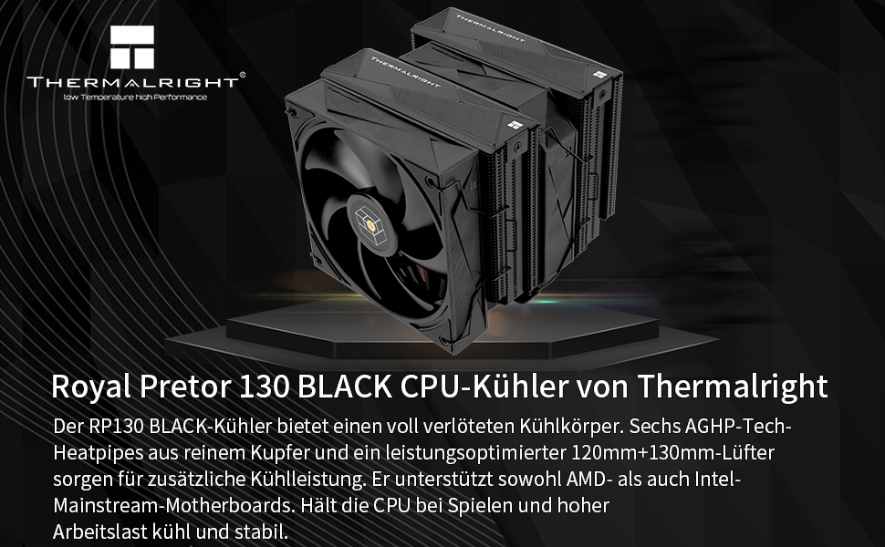 Thermalright Royal Pretor 130: Кулер CPU з 6 тепловими трубками, сумісний з Intel LGA115X/1200/2011/1700/1851 та AM4/AM5, охолодження для ПК