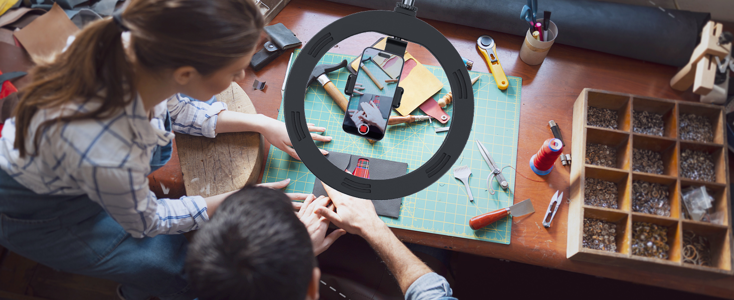 Настільний штатив з кільцевим світлом для кухні та фуд-відео – 10 дюймів | Штатив з кільцевим світлом для зйомки їжі, рецептів, відео та стріму