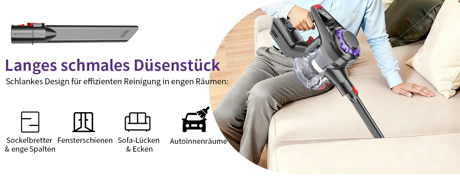 Бездротовий акумуляторний пилосос 450W, 40KPa, без мішка з HEPA-фільтром та LED-дисплеєм, антизаплутана щітка, самостійна підставка з кріпленням на стіну, час роботи 50 хв, для килимів, твердих підлог, шерсті тварин та авто