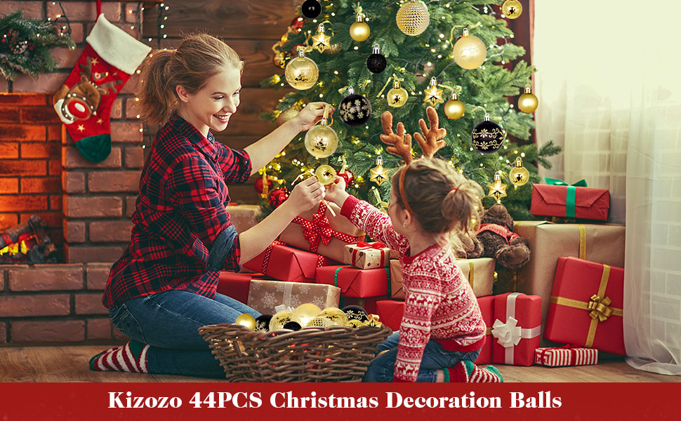 44 штуки новорічних кулі пластикові, прикраси для ялинки, набір кульок для ялинки, персоналізовані новорічні кулі білі та червоні, ялинковий декор, новорічний декор для дому та вулиці білий та червоний (золотий та чорний)