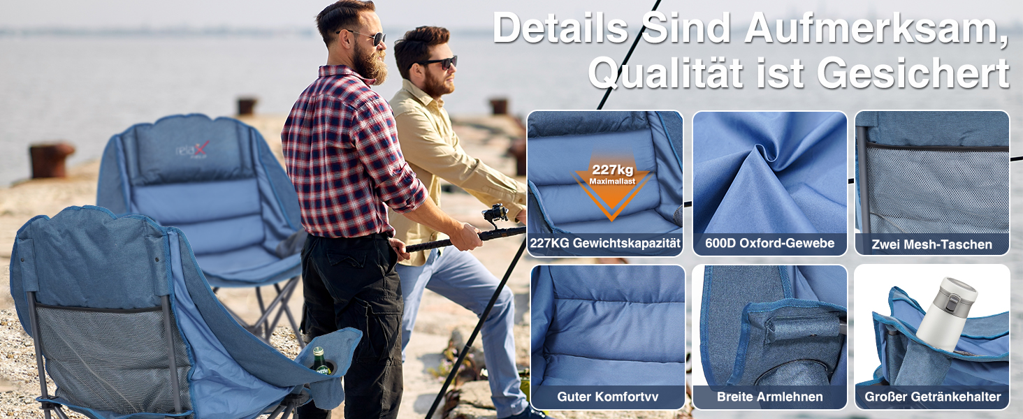 Великий складаний стілець для кемпінгу RELAX FIELD, 227 кг, Navy Blue