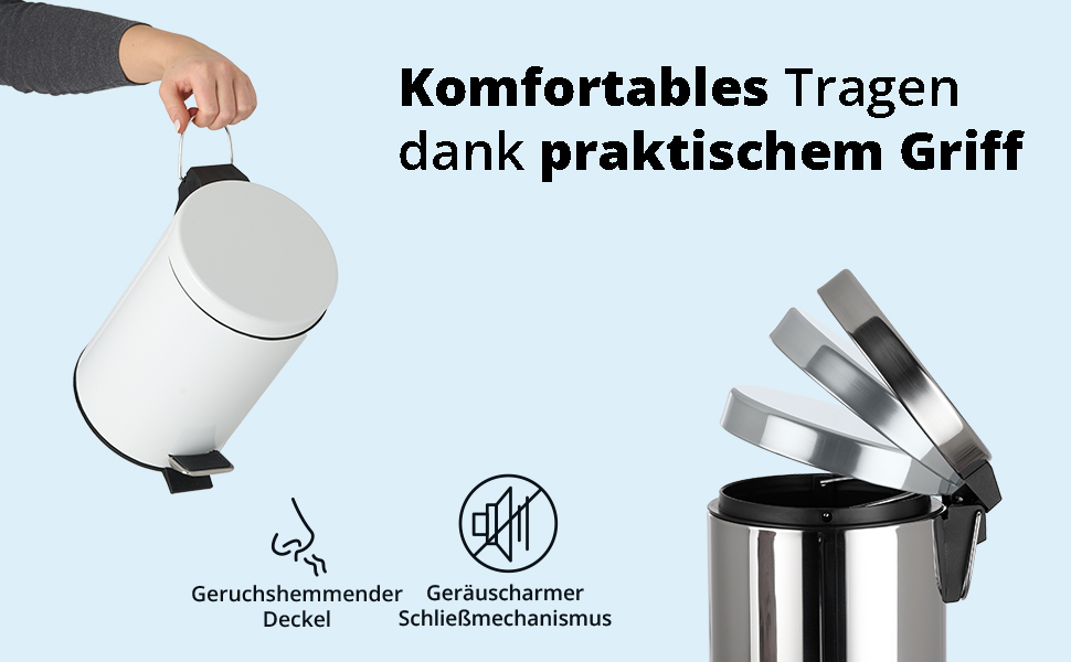 Сміттєвий відер з педаллю KHG Kosmetik 3 л, алюмінієвий, матовий м'ятний колір, з виймаючим внутрішнім відром для ванної кімнати, офісу та кухні