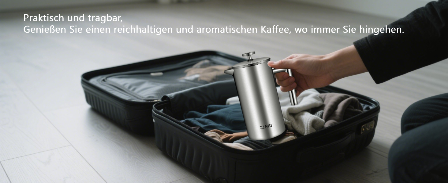 Френч-прес для кави 1L з нержавіючої сталі, термоізольований, з подвійними стінками та 5 фільтрами