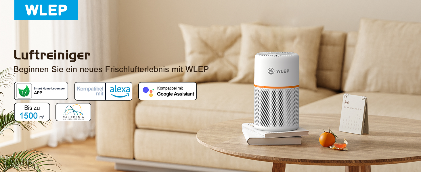 Розумний очищувач повітря з Wi-Fi, керуванням через додаток та голосовими помічниками Alexa/Google, 360° повітряний потік, фільтр HEPA H13 (99,97%), тихий нічний режим (20 dB), CADR 90 м³/год, кольорове підсвічування для спальні, модель KJ1-3S APP