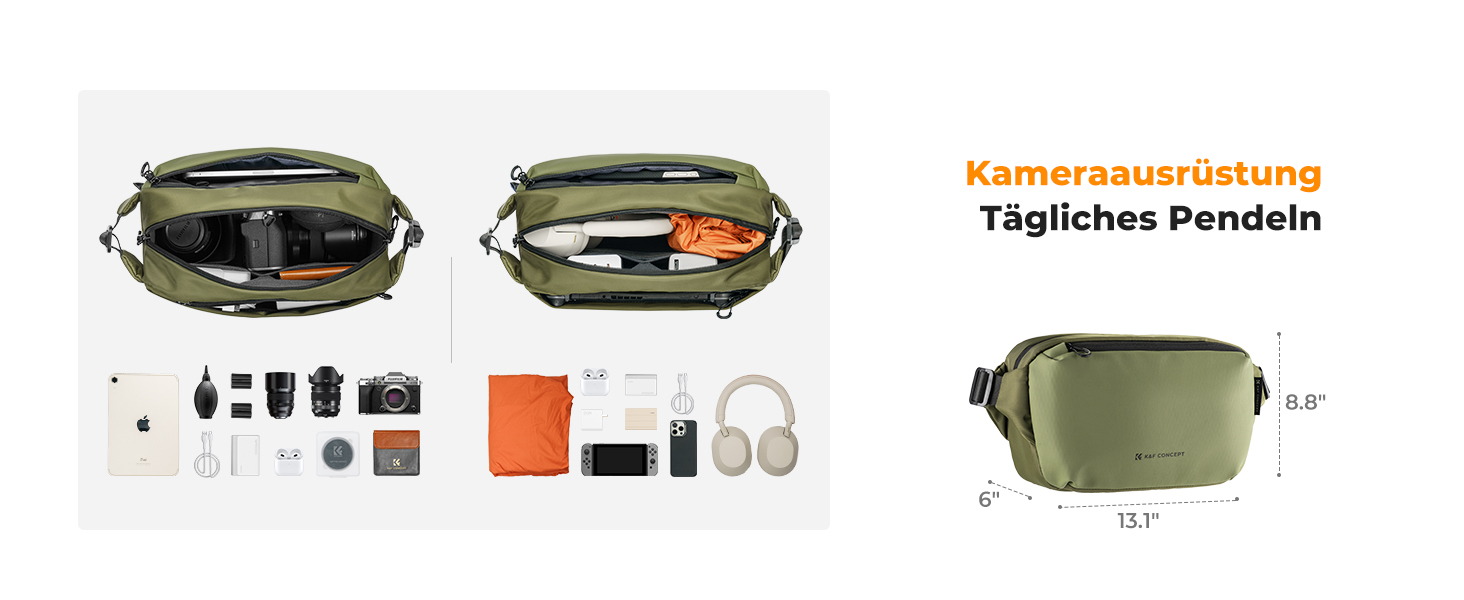 Рюкзак для камери K&F CONCEPT, сумка через плече, квадратна сумка для фотографів, сумісний з Canon/Nikon/Sony/DJI Mavic, зелений (M)