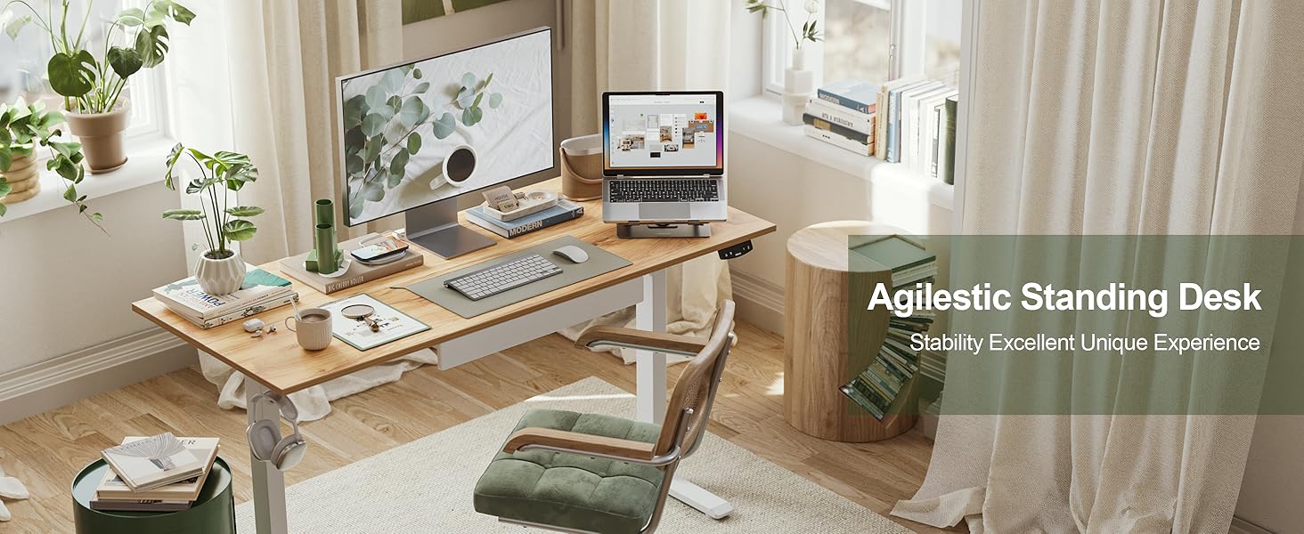 Електричний стоячий стіл Agilestic з ящиком, регульована висота, ергономічний стіл 120x60 см, з пам'яттю налаштувань, для роботи вдома та в офісі, світло-коричневий