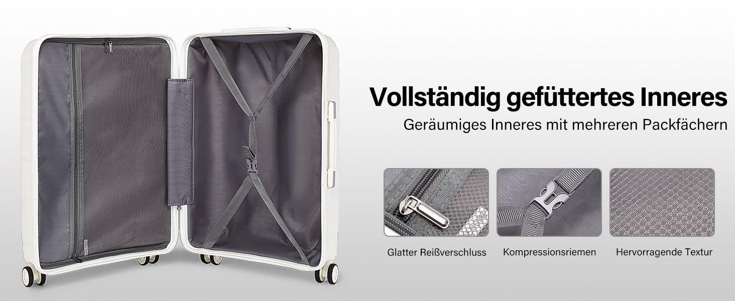 KONO Чемодан середнього розміру 65см з поліпропілену, з TSA замком, 65x46x26.5см (Крем-білий)