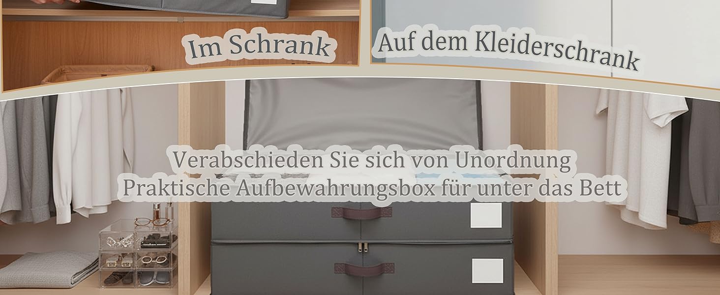 Коробки для зберігання під ліжком, 2 шт. з боковими стійками, сірі. Підходять для постільної білизни, одягу та ковдр.
