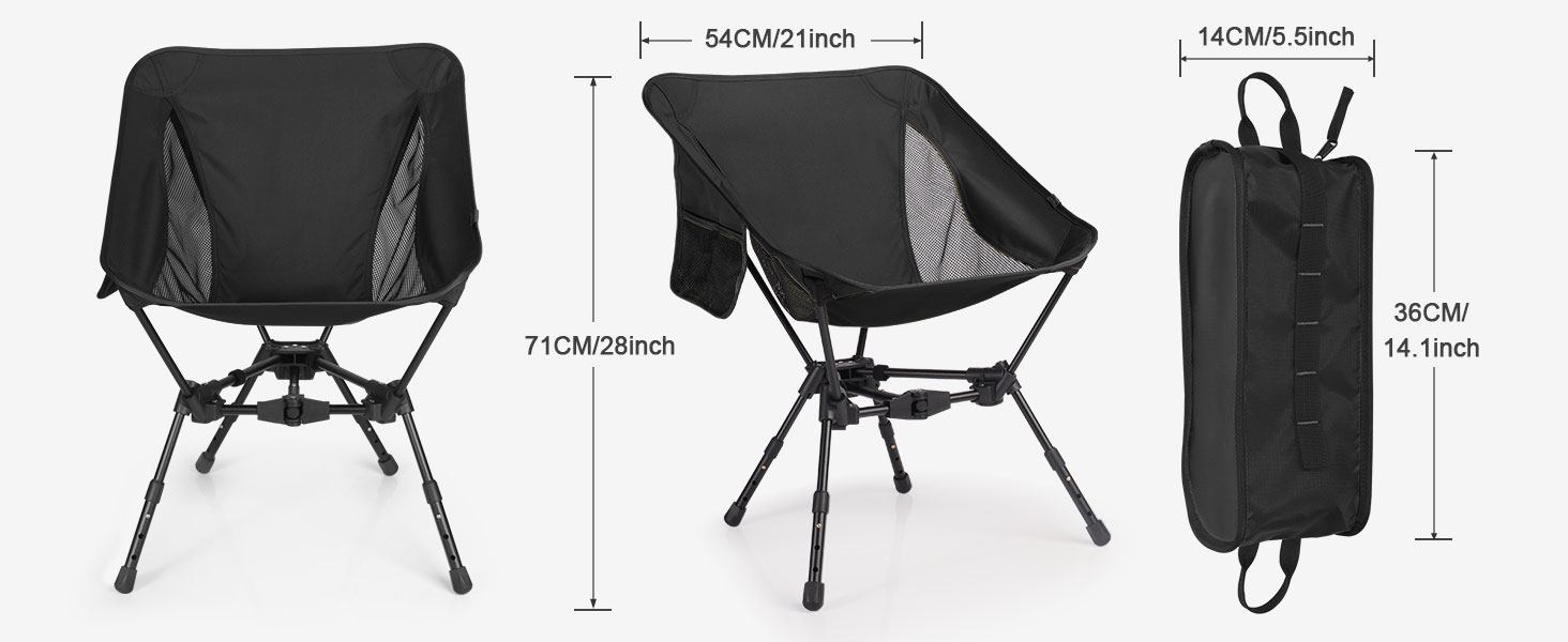 Складний туристичний стілець TOPCHANCES для кемпінгу та відпочинку на природі. Міцний, легкий, з кишенею, чорний