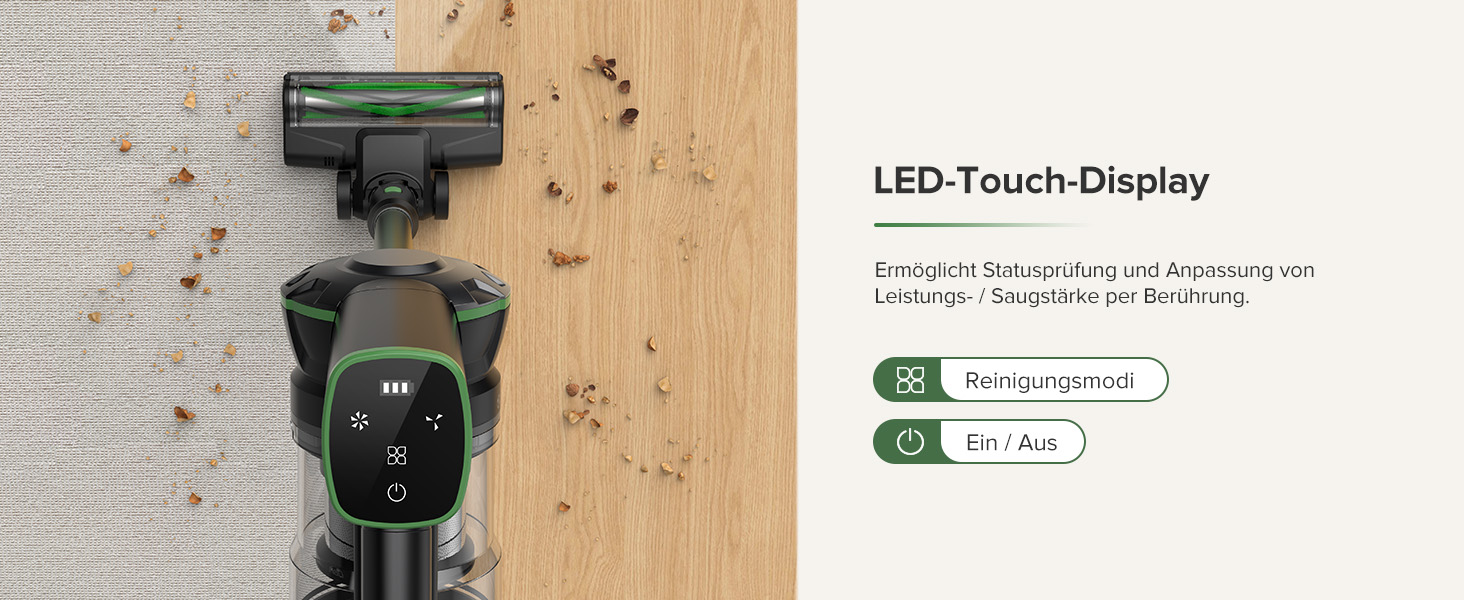 Бездротовий акумуляторний пилосос Vexilar V9PRO, 500W, 45Kpa, 60 хвилин роботи, LED дисплей, для твердих поверхонь, килимів та шерсті тварин