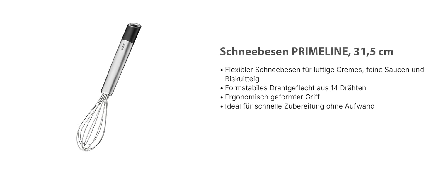 Віночок кухонний GEFU PRIMELINE 31.5 см з нержавіючої сталі, 14 дротів, ергономічна ручка, петля для підвішування, можна мити в посудомийній машині