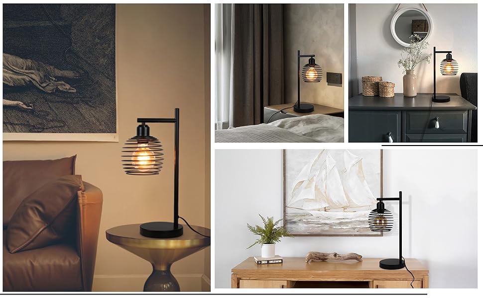 Стійка лампа ZMH Vintage - чорна металева лампа для спальні, вітальні, дитячої кімнати, офісу (2 шт.)