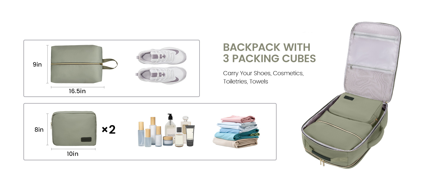 Рюкзак LOVEVOOK для ручної поклажі літака, 40L, водонепроникний, з відділенням для ноутбука 17 дюймів, для подорожей, школи, роботи, кемпінгу (зелений + бежевий + чорна шкіра)