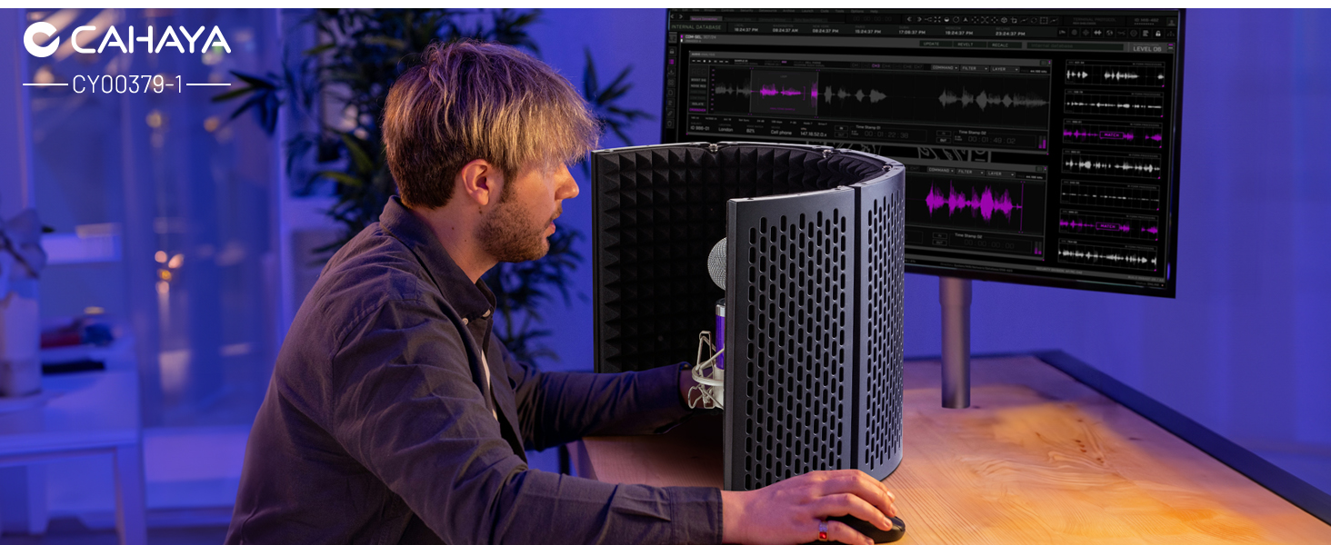 Акустичний ізоляційний екран для мікрофона CAHAYA, 5-панельний поглинач звуку та поп-фільтр, регульований на 180°, складаний захисний щит для студійного запису