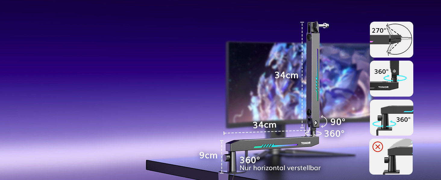 Кріплення для мікрофона TONOR RGB T90LP з підсвічуванням, для стрімінгу та студії