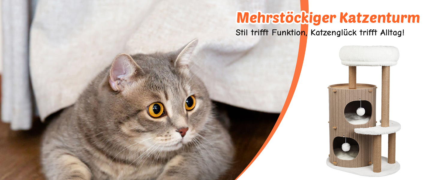 Котячий будиночок з подряпальником - великий, стійкий, з біо-льону, для котів до 25 кг (Бежевий)