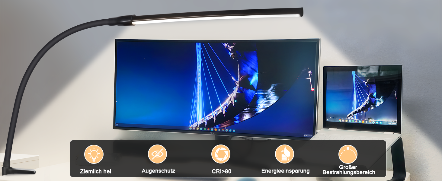 LED лампа для столу Homefire: регульована, чорна, з 3 кольорами та 5 рівнями яскравості, USB, для офісу та навчання