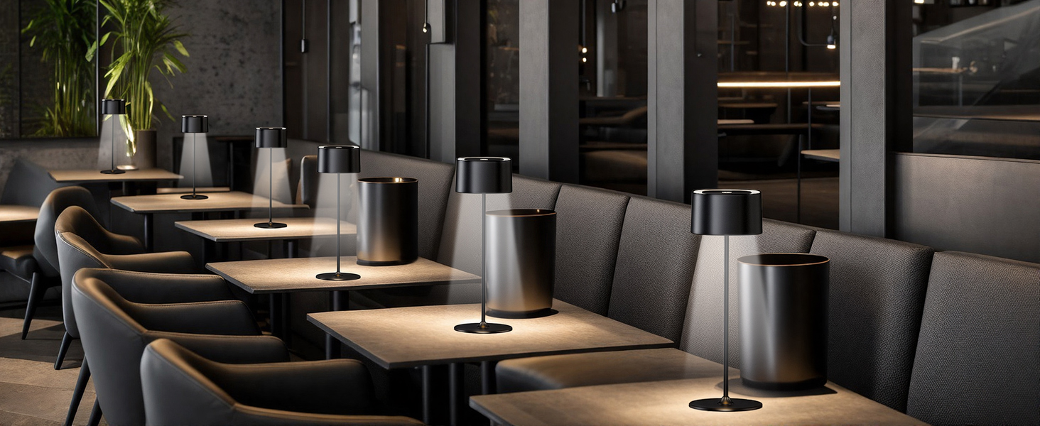 Акумуляторний LED настільний світильник з димером, 2 шт. Бездротовий сенсорний світильник USB-C, металевий, водонепроникний (IP54), 5600mAh, 5W, чорний