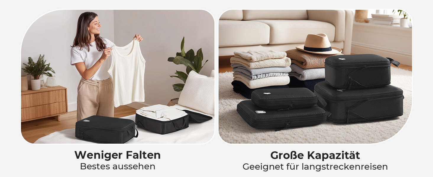 Набір кубиків-органайзерів для валізи (8 шт.) - кубики для подорожей, компресійні мішки, водонепроникні, чорні