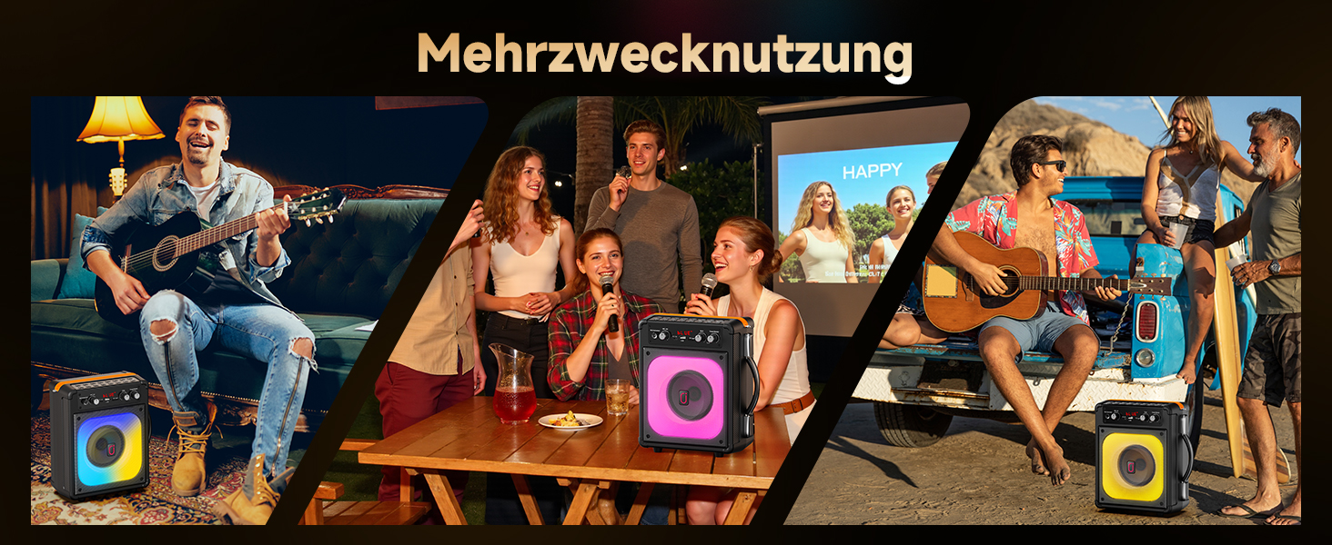 Караоке машина з 2 мікрофонами, портативна караоке система з бездротовими мікрофонами, Bluetooth колонка з LED-підсвіткою для дорослих та дітей, TX06 -NEW