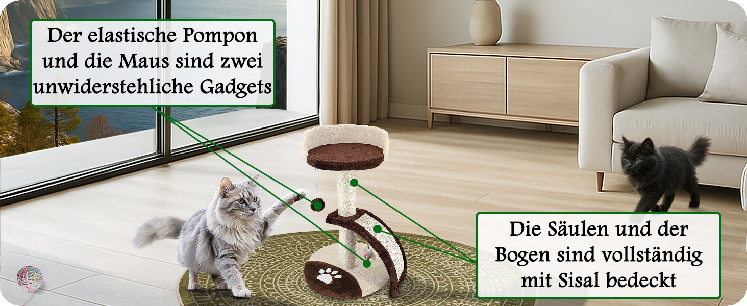 Дерев'яний кігтечка для котів Beltom® Kratzbaum 54 см, рожево-білий (коричнево-бежевий)