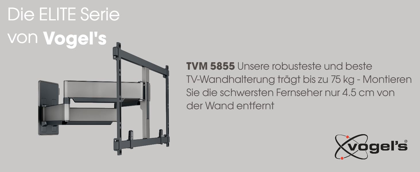 Кріплення для телевізора Vogel's Elite TVM 5855 для великих телевізорів до 100 дюймів, до 75 кг, поворотне, VESA 600x400, чорний, з подвійним кріпленням
