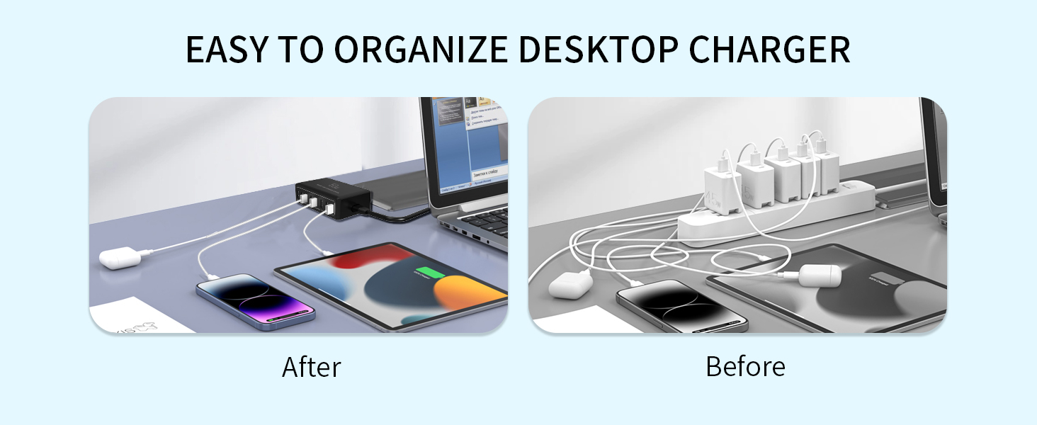 Зарядний пристрій USB 50W мережевий адаптер 8 портів для iPhone 15/14/13/12 Pro Max, iPad, Samsung, Google Pixel - Чорний