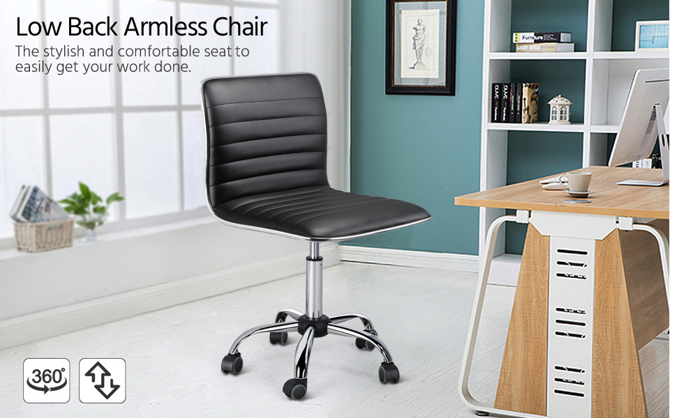 Офісне крісло Yaheetech без підлокітників, регульоване, поворотне на 360°, з роликами, чорне, з екошкіри