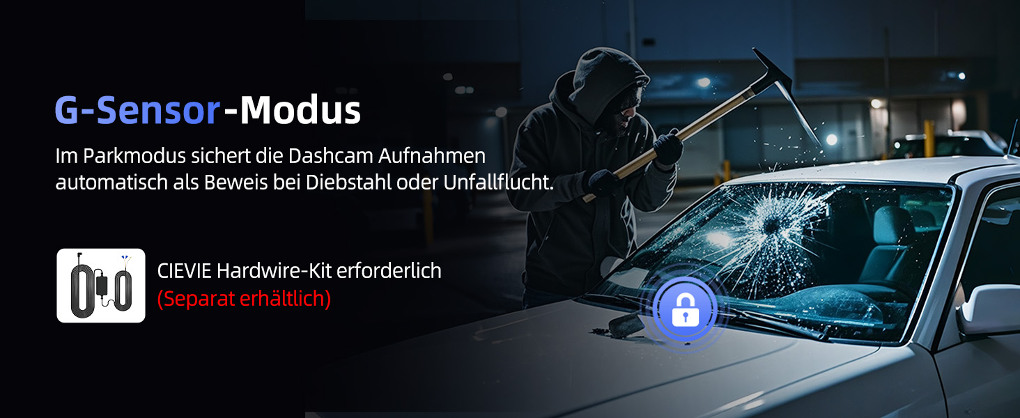 Dashcam CIEVIE C200: 4K, IPS 1.5', WiFi 5G, 64GB, 360° обертання, WDR, Нічне бачення, Паркування 24/7, G-сенсор, Loop, 170°