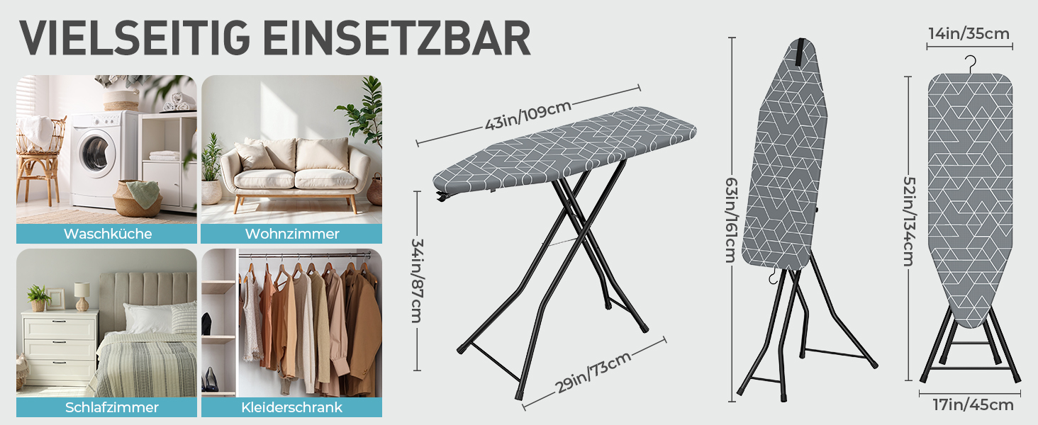 Прасувальна дошка LyriFine 2-в-1 для прасування з парою та звичайного прасування, сіра