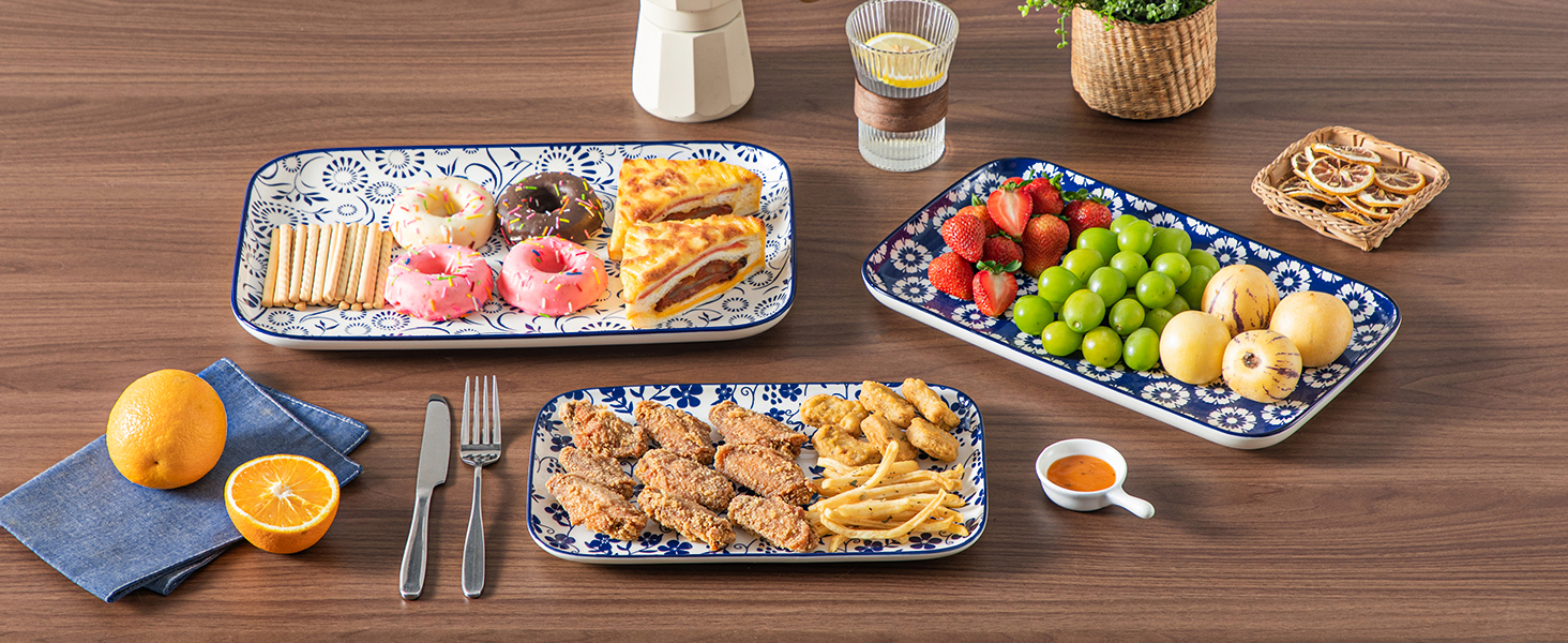 Набір сервірувальних тарілок Vancasso SELENE, 3 шт., блакитно-білий, для свят, сніданків, фуршетів