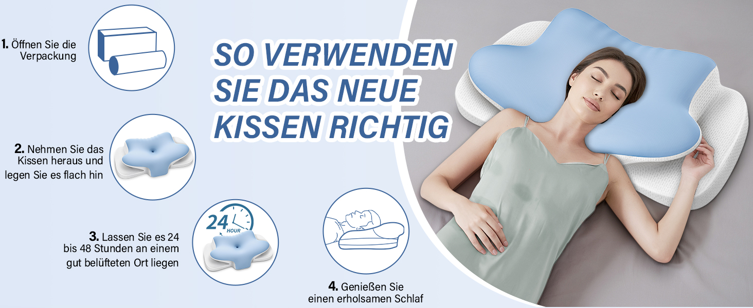 Подушка для шиї Ehomfory з ефектом пам'яті, дихаюча, ергономічна, для сну на боці, спині та животі (Блакитна)