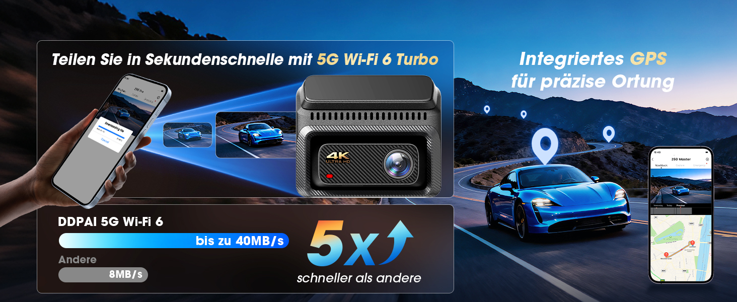 Автомобільний відеореєстратор DDPAI Z60 Master 4K+2K, передня та задня камери, Sony STARVIS2 IMX678, Dual HDR, 5G WiFi6, GPS, 3