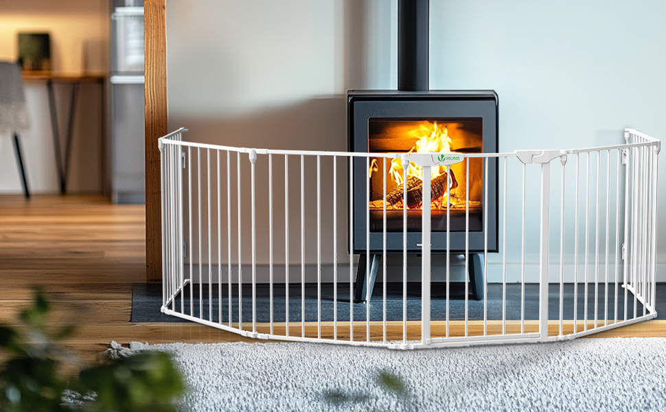 Захисна сітка для каміну Vounot, 375 см, з дверцятами, 6 елементів, металева, для дітей, чорна