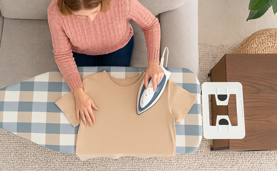 Відкидне прасувальне щитове поле AllRight 108.5/75 x 31 см, 7-рівневе регулювання висоти, з металевою сіткою, антиковзні ніжки, для парових прасок, зелений (жовто-зелений)