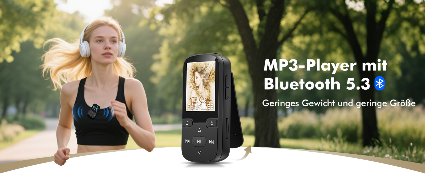 MP3 плеєр Bluetooth 5.3 з кліпсою, HiFi спортивний плеєр для дітей з FM-радіо, диктофоном та крокоміром, 64GB, чорний