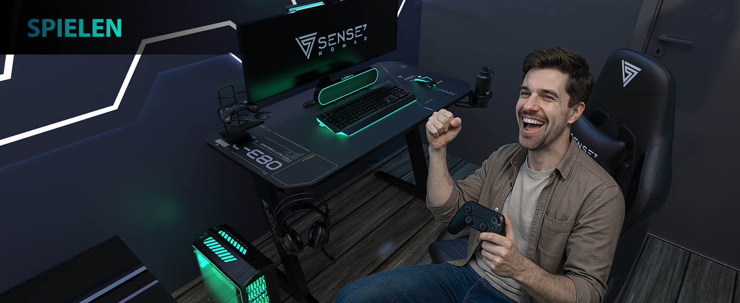 Ергономічний ігровий стіл SENSE7 для ПК з поверхнею з вуглецевого волокна, 120x60 см, Cybernetic