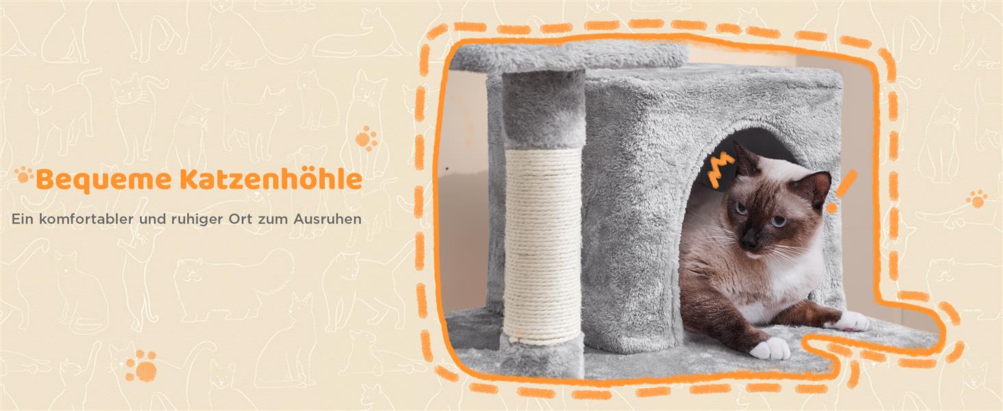 Котячий будиночок Yaheetech 159 см: стійкий когтетоп з будиночками та платформами, сірий