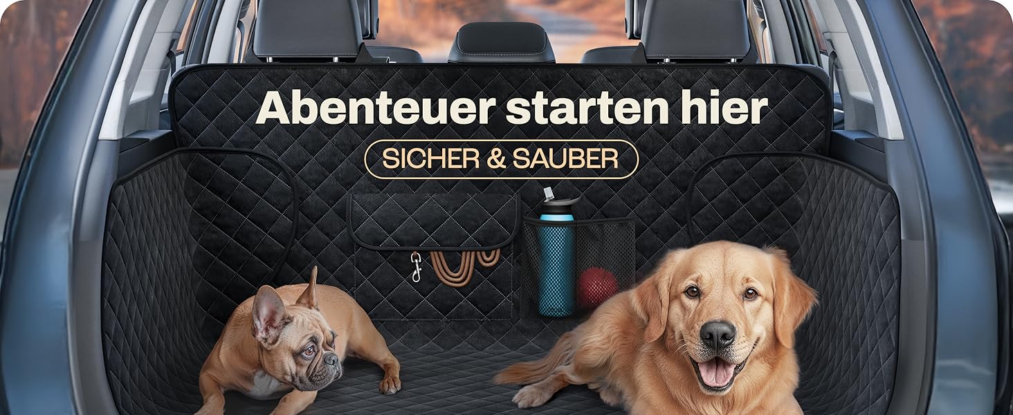 Захист для багажника авто для собак HELDENWERK: водовідштовхуючий, антиковзкий, з захистом бокових панелей та краю, універсальний, чорний (преміум, стеганий)