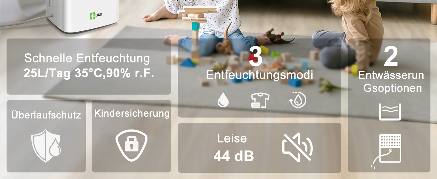 Електричний осушувач повітря 9л/24г, тихий, з дитячим замком та захистом від переливу, автоматичний перезапуск, для спальні, ванної, підвалу та пральні