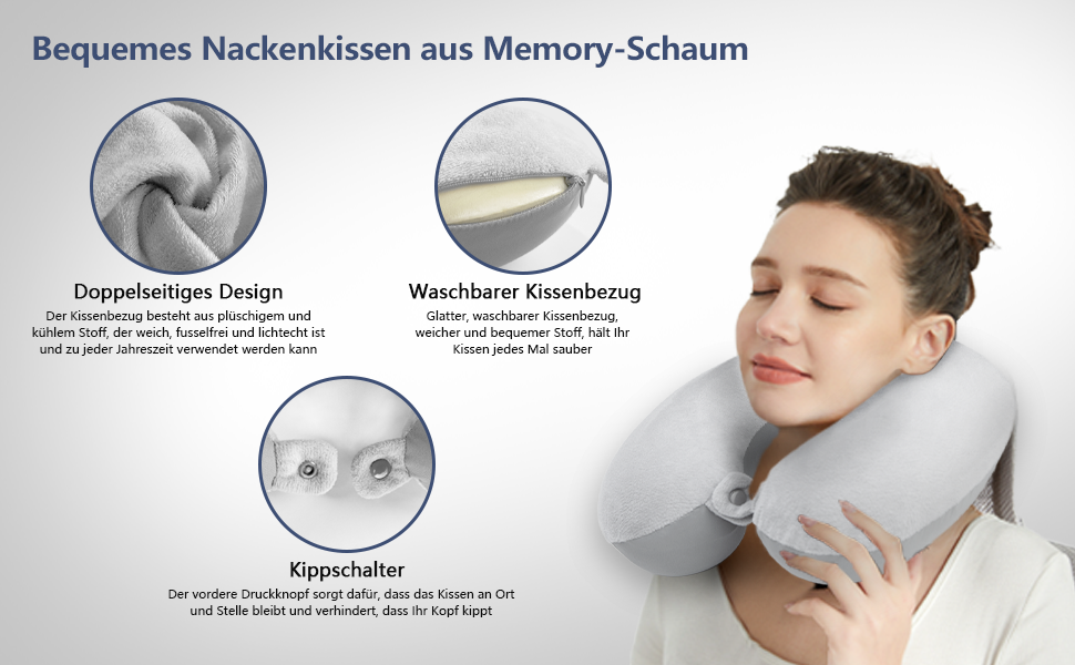 Подушка для шиї у вигляді U Travel Neck Pillow з Memory Foam, для подорожей, автомобіля, офісу, з маскою для сну та навушниками, доросла, двошарова кругла