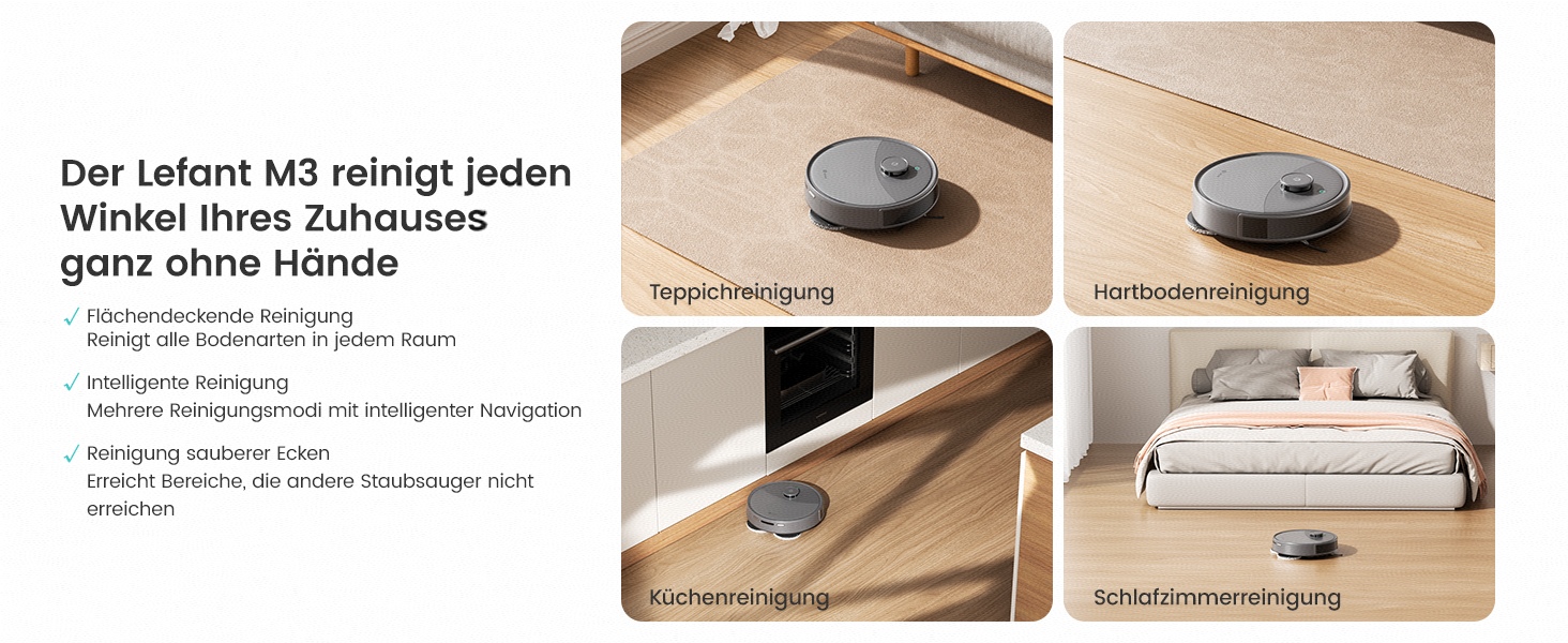 Робот-пилосос LEFANT M3 Gen2 з функцією миття, 12000Pa, автоматичне очищення, LiDAR, розпізнавання килимів, керування через додаток Freemove 3.0 та голосове керування, 8 тижнів бездротової роботи