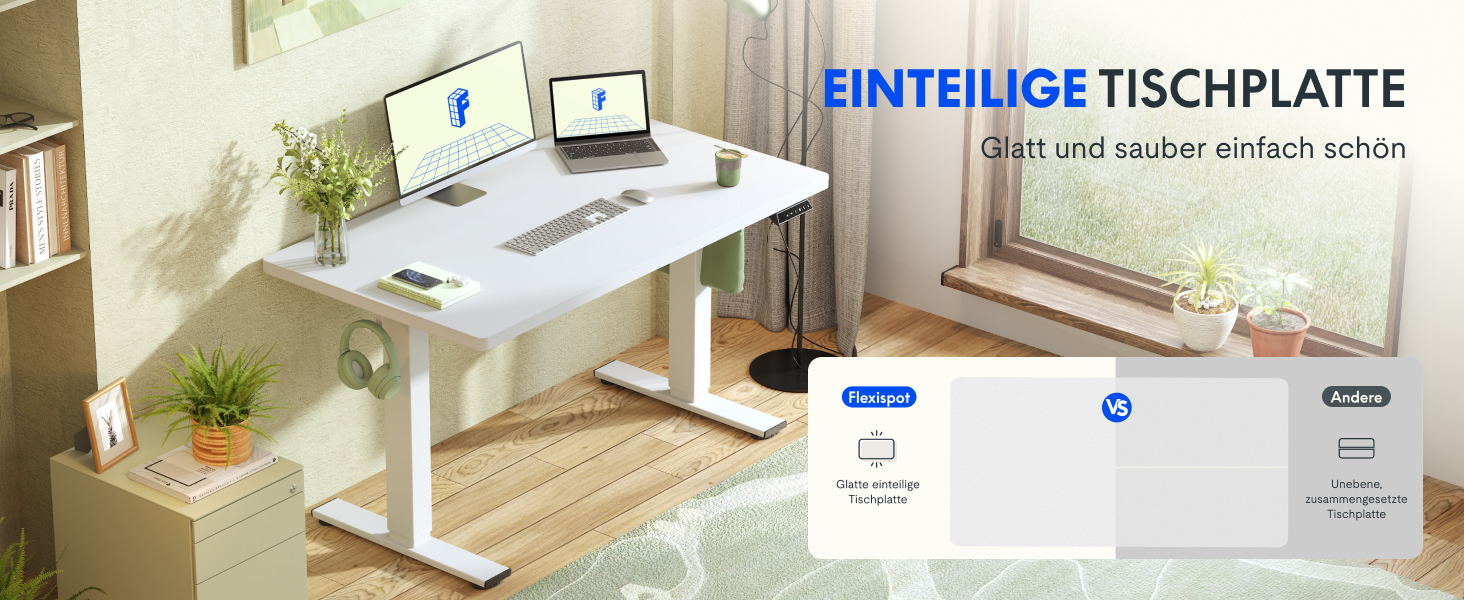 Регульований за висотою стіл FLEXISPOT 160x80 см з гачками та інтегрованою стільницею 25 мм, ергономічний стіл з LED-дисплеєм висоти та функцією пам'яті (Білий, Білий)